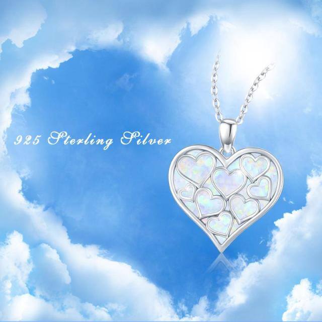 Sterling Silver Opal Heart Pendant Necklace-3