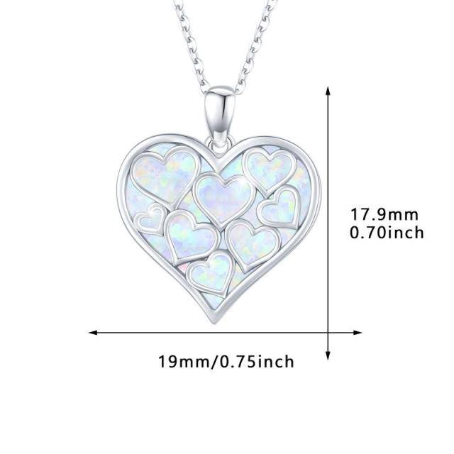 Sterling Silver Opal Heart Pendant Necklace-4