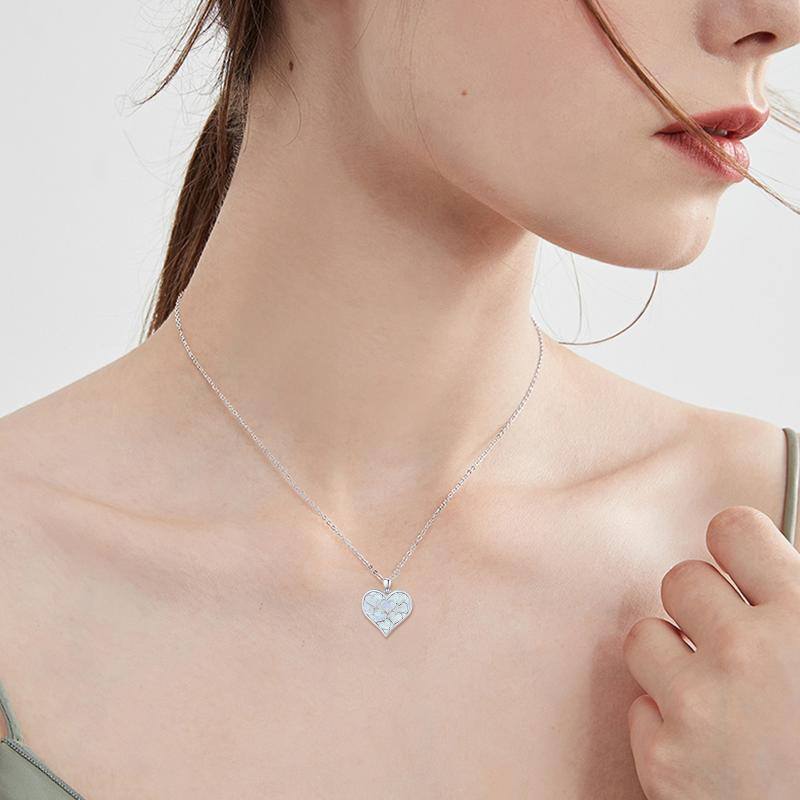 Sterling Silver Opal Heart Pendant Necklace-7