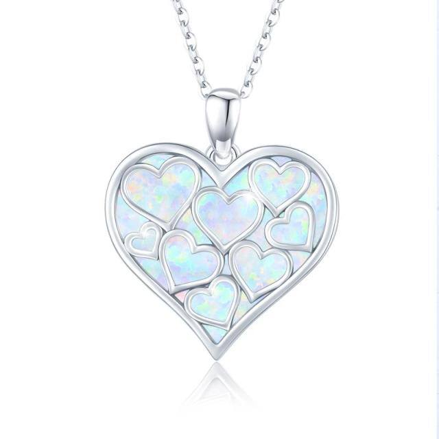 Sterling Silver Opal Heart Pendant Necklace-0