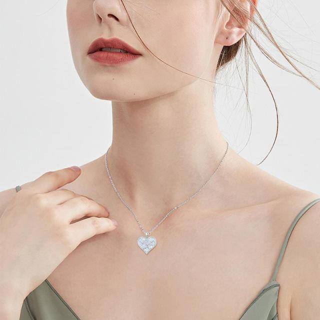 Sterling Silver Opal Heart Pendant Necklace-1