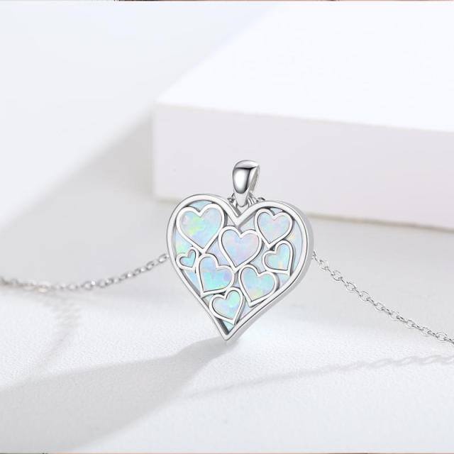 Sterling Silver Opal Heart Pendant Necklace-2