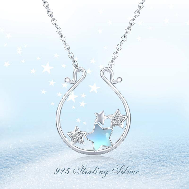 Sterling Silver Moonstone Five-pointed Star Pendant Necklace-4