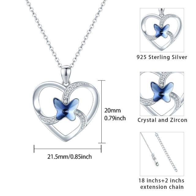 Sterling Silver Crystal Butterfly & Heart Pendant Necklace-3