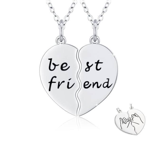 Sterling Silver Heart Pendant Necklace with Engraved Word-0