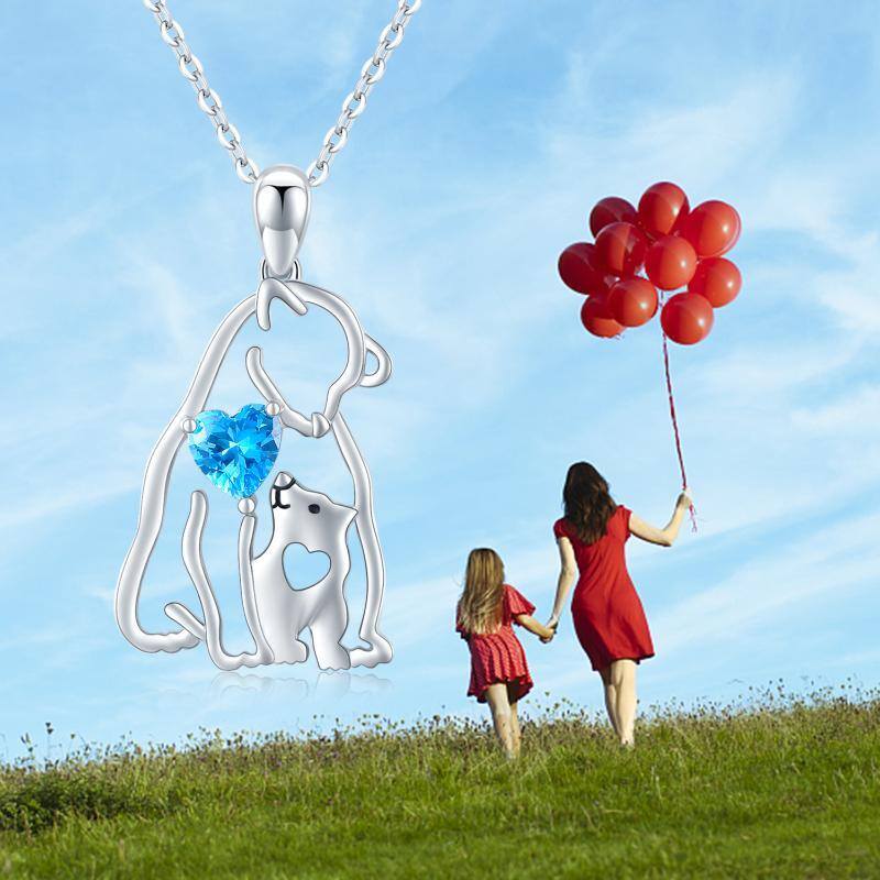 Sterling Silver Heart Shaped Crystal Polar Bear & Heart Pendant Necklace-6