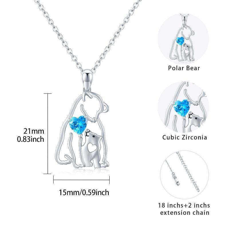 Sterling Silver Heart Shaped Crystal Polar Bear & Heart Pendant Necklace-7