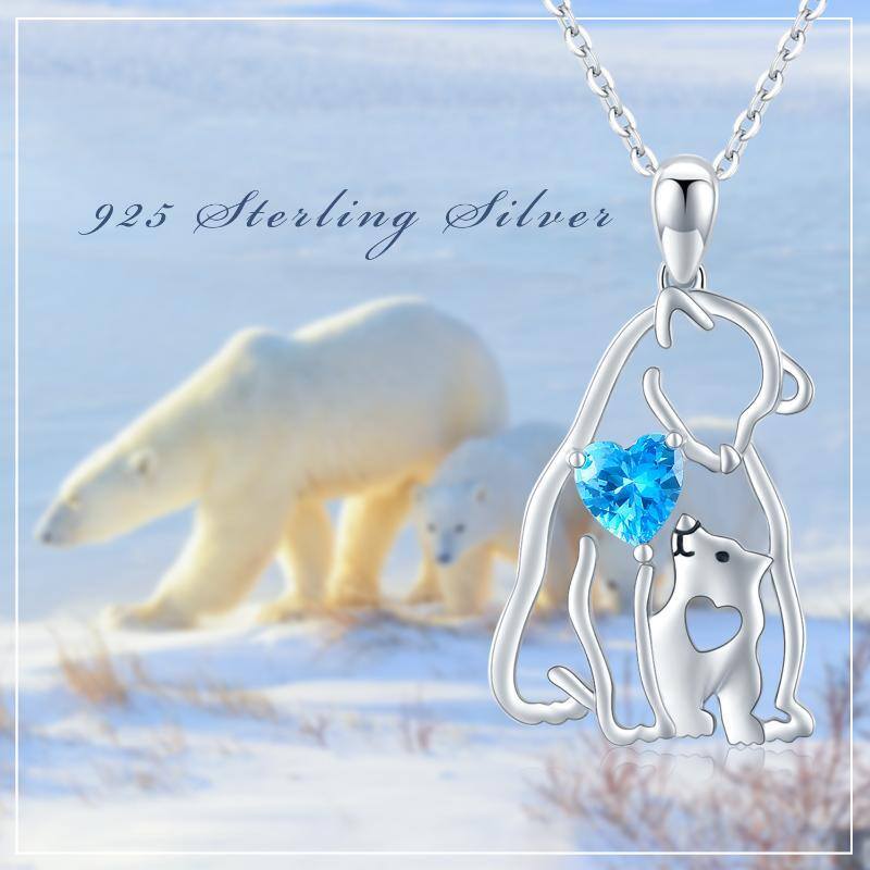 Collier en argent sterling avec pendentif en forme de coeur et ours polaire en cristal-5