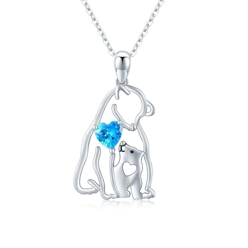 Sterling Silver Heart Shaped Crystal Polar Bear & Heart Pendant Necklace-1