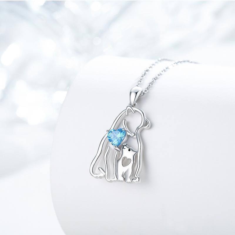 Collar de plata de ley con forma de corazón de cristal Oso polar y colgante de corazón-4