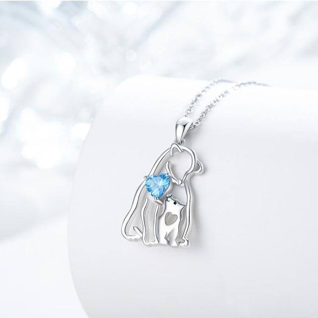 Collana con ciondolo a forma di cuore e orso polare in cristallo in argento sterling-4