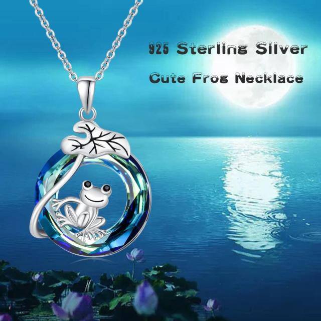 Sterling Silver Circular Shaped Frog Crystal Pendant Necklace-4