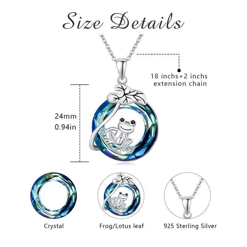 Collar colgante de plata de ley con forma circular de rana de cristal-6
