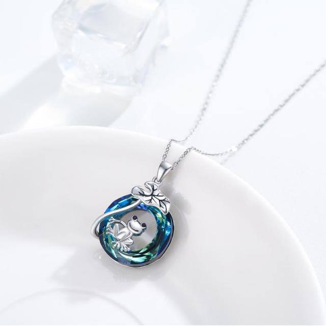 Sterling Silver Circular Shaped Frog Crystal Pendant Necklace-3