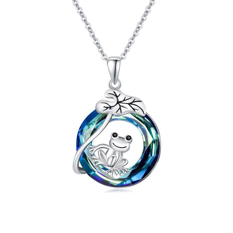 Sterling Silver Circular Shaped Frog Crystal Pendant Necklace-1