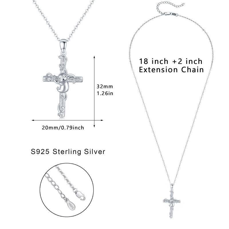 Sterling Silver Sloth & Cross Pendant Necklace-5