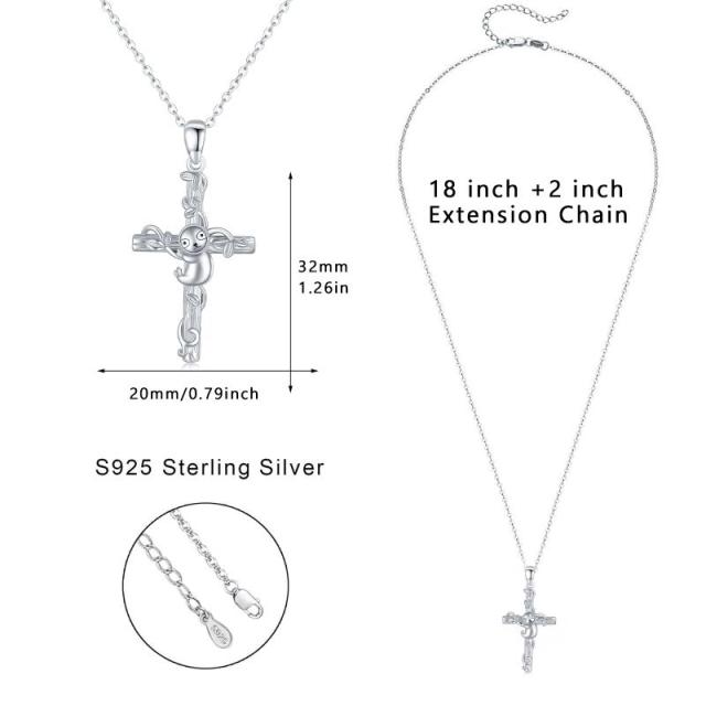 Sterling Silver Sloth & Cross Pendant Necklace-5