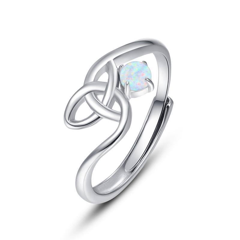 Sterling Silver Round Opal Celtic Knot Ring-1