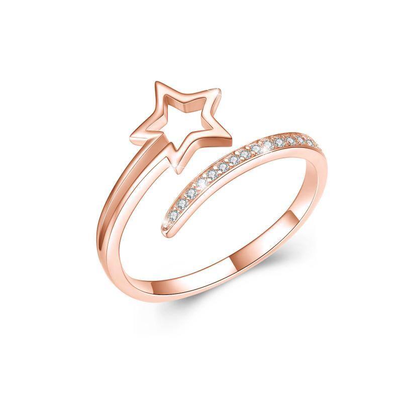 Bague ouverte en argent sterling et diamant plaqué or rose avec étoile-1