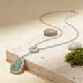 wholesale 925 Sterling Silver Exquisite Green Jade Gourd Pendant Necklace Featuring Shimmering Stones and Elegant Silver Chain - JewelryODM-0-1