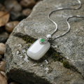 wholesale 925 Sterling Silver Elegant White Jade Pendant Necklace with Emerald and CZ Accents - JewelryODM-0-1