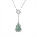 wholesale 925 Sterling Silver Exquisite Green Jade Gourd Pendant Necklace Featuring Shimmering Stones and Elegant Silver Chain - JewelryODM-0-0