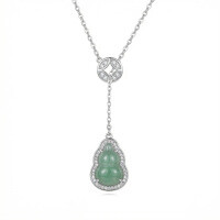 wholesale 925 Sterling Silver Exquisite Green Jade Gourd Pendant Necklace Featuring Shimmering Stones and Elegant Silver Chain - JewelryODM-undefined