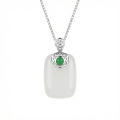 wholesale 925 Sterling Silver Elegant White Jade Pendant Necklace with Emerald and CZ Accents - JewelryODM-0-0