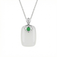 wholesale 925 Sterling Silver Elegant White Jade Pendant Necklace with Emerald and CZ Accents - JewelryODM-undefined