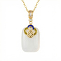wholesale 925 Sterling Silver Elegant White Jade Pendant Necklace with Silver Ruyi and Coin Motif Enamel Detailing - JewelryODM-0-4