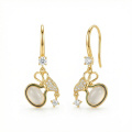 wholesale 925 Sterling Silver Gold Plated Bow Knot White Moonstone Cz Drop Earrings-0-0