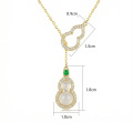 wholesale 925 Sterling Silver Exquisite Double Gourd Necklace Wholesale Featuring Emerald and Shimmering White Stones - JewelryODM-0-2