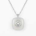 wholesale 925 Sterling Silver Elegant Square Frosted Gemstone Pendant Necklace with Pavé CZ Accents and Silver Chain - JewelryODM-0-0