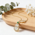 wholesale 925 Sterling Silver Exquisite Double Gourd Necklace Wholesale Featuring Emerald and Shimmering White Stones - JewelryODM-0-1