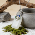 wholesale 925 Sterling Silver Elegant White Jade Pendant Necklace with Silver Ruyi and Coin Motif Enamel Detailing - JewelryODM-0-3