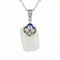 wholesale 925 Sterling Silver Elegant White Jade Pendant Necklace with Silver Ruyi and Coin Motif Enamel Detailing - JewelryODM-0-0