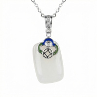 wholesale 925 Sterling Silver Elegant White Jade Pendant Necklace with Silver Ruyi and Coin Motif Enamel Detailing - JewelryODM-undefined
