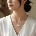 wholesale 925 Sterling Silver Elegant White Jade Pendant Necklace with Silver Ruyi and Coin Motif Enamel Detailing - JewelryODM-0-1
