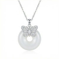 wholesale 925 Sterling Silver Butterfly Cubic Zirconia White Donut Pendant Necklace For Women-undefined