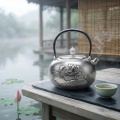 wholesale 999 Pure Silver Teapot Handcrafted Embossed Lotus Flower Tea Kettle-0-2