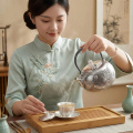 wholesale 999 Pure Silver Teapot Handcrafted Embossed Lotus Flower Tea Kettle-0-3