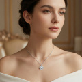 wholesale 925 Sterling Silver Elegant Sterling Silver Geometric Pendant Necklace Featuring a Lustrous Pearl and Sparkling Accents - JewelryODM-0-3