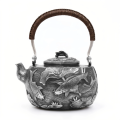 wholesale 999 Pure Silver Handcrafted Carp Lotus Embossed Rattan Handle Teapot-0-0