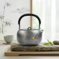 wholesale Pure 999 Fine Silver Artisan Silver Teapot with Traditional Landscape Engravings and Green Jade Rings Wholesale Knob - Handicraft-0-2