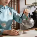 wholesale Pure 999 Fine Silver Artisan Silver Teapot with Traditional Landscape Engravings and Green Jade Rings Wholesale Knob - Handicraft-0-1