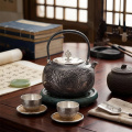 wholesale 999 Pure Silver Hammered Phoenix Engraved Vintage Teapot Kettle With Handle-0-3