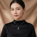 wholesale 925 Sterling Silver Carved Green Jade Drop Pendant With Cubic Zirconia For Women-0-3