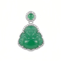 wholesale 925 Sterling Silver Elegant Green Jade Buddha Pendant with CZ Accents-undefined