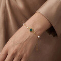 wholesale 925 Sterling Silver Gold Plated Malachite Four Leaf Clover White Pearl Anklet For Women-0-3