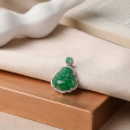 wholesale 925 Sterling Silver Elegant Green Jade Buddha Pendant With Cz Accents-0-3